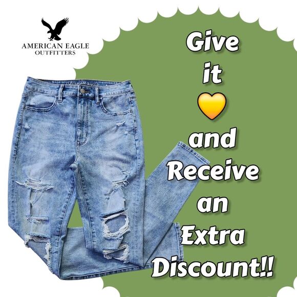 American Eagle Women's Hi-Rise Jeans Denim Blue Skinny Distressed Size 6 Small - Picture 16 of 16